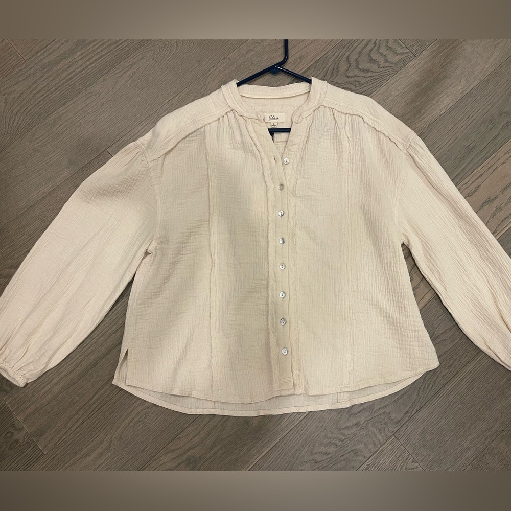 NWT, Elan gauze Cream Button-Up Boho Blouse